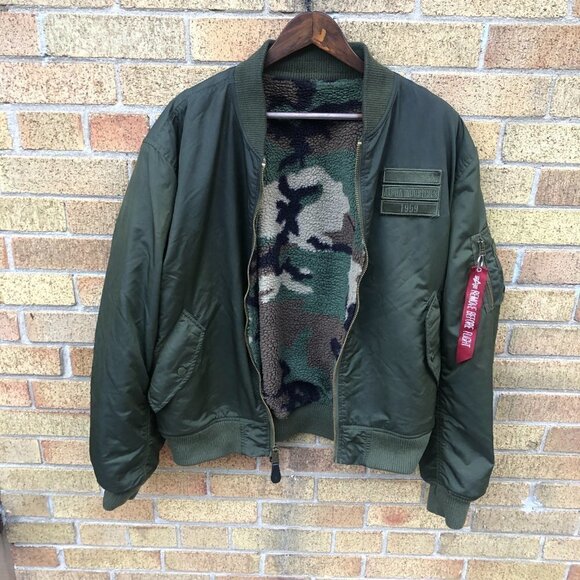 Alpha Industries MA-1 Reversible Sherpa Fleece Camo Jacket Large - Picture 8 of 15